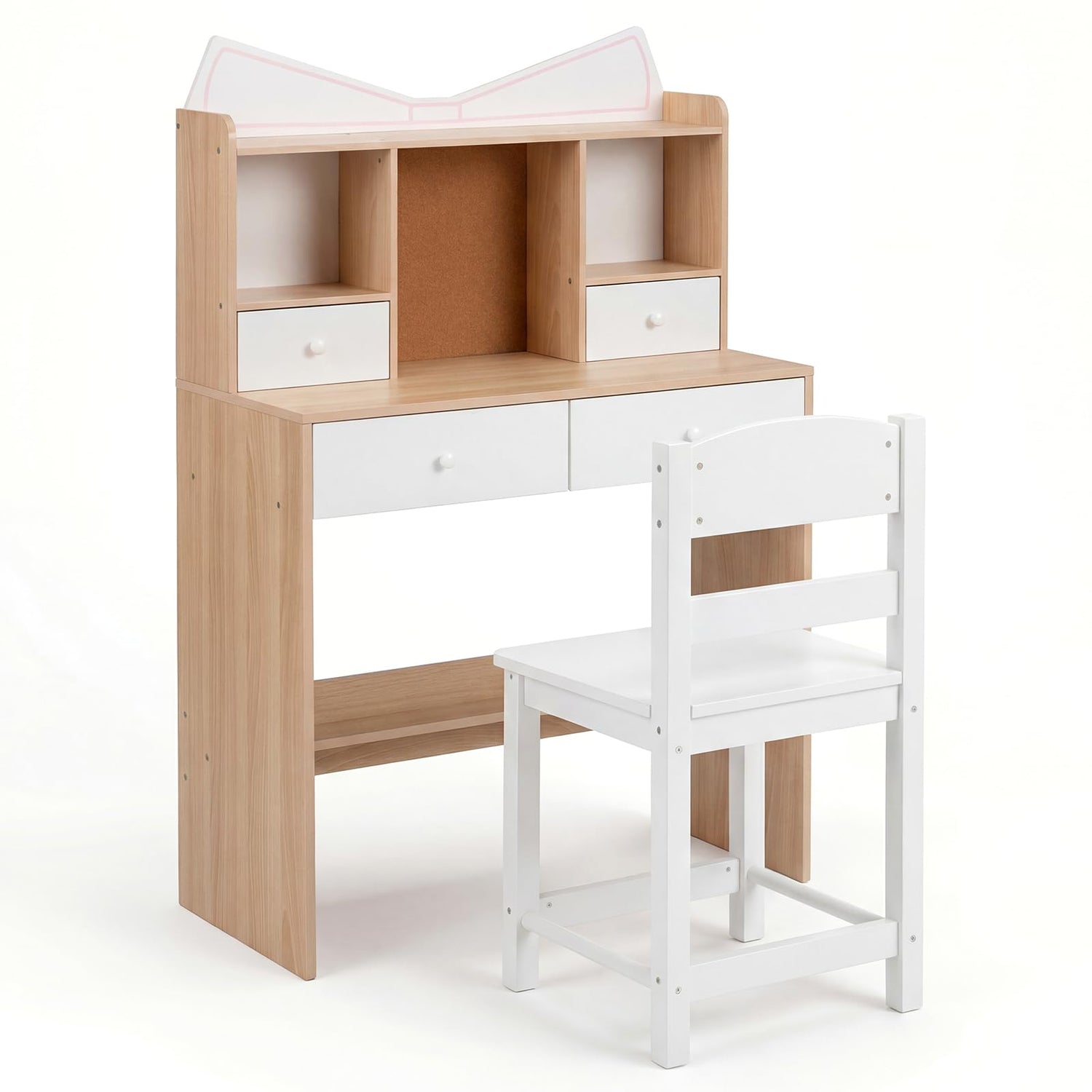 Kids Study Desk and Chair Set with Open Shelves and Cork Bulletin Board