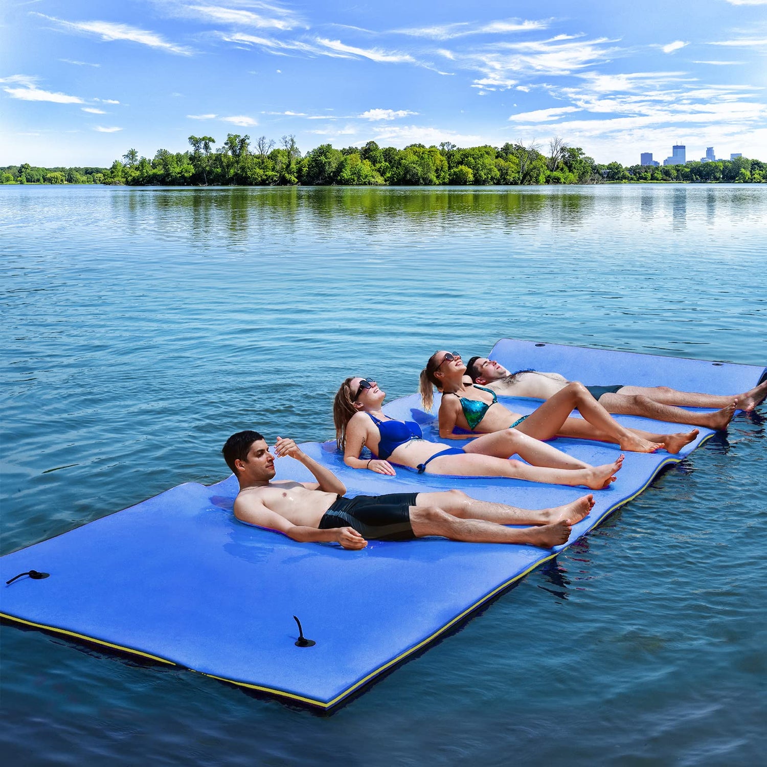 GYMAX Water Lounger Swim Platform with Pillow Design