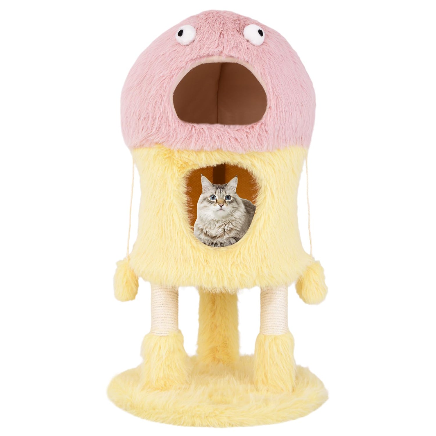 GYMAX Cat Tree, 93cm Monster-Themed Cat Tower with 2 Cat Condos