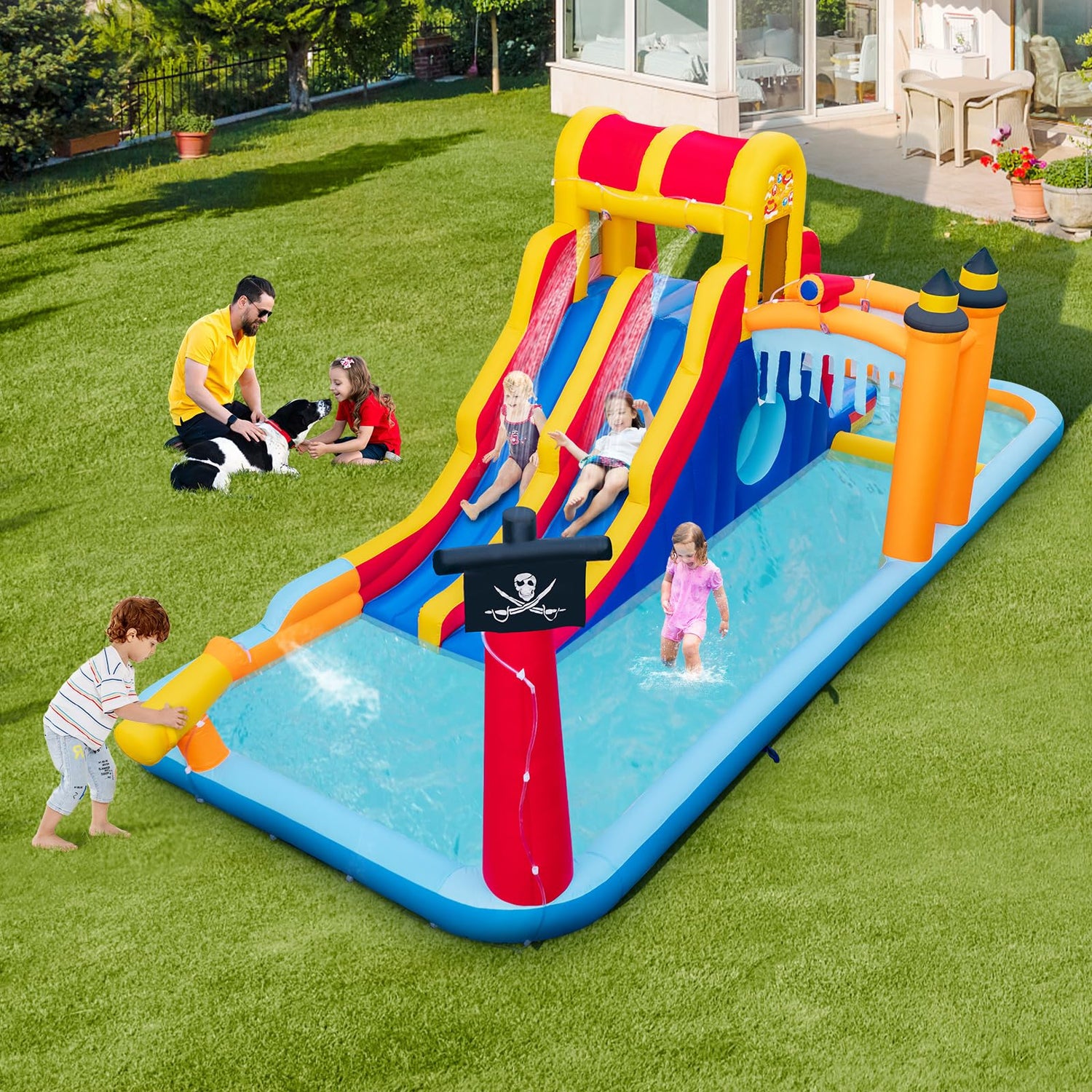 GYMAX 6 in 1Inflatable Water Park with 2 Slides