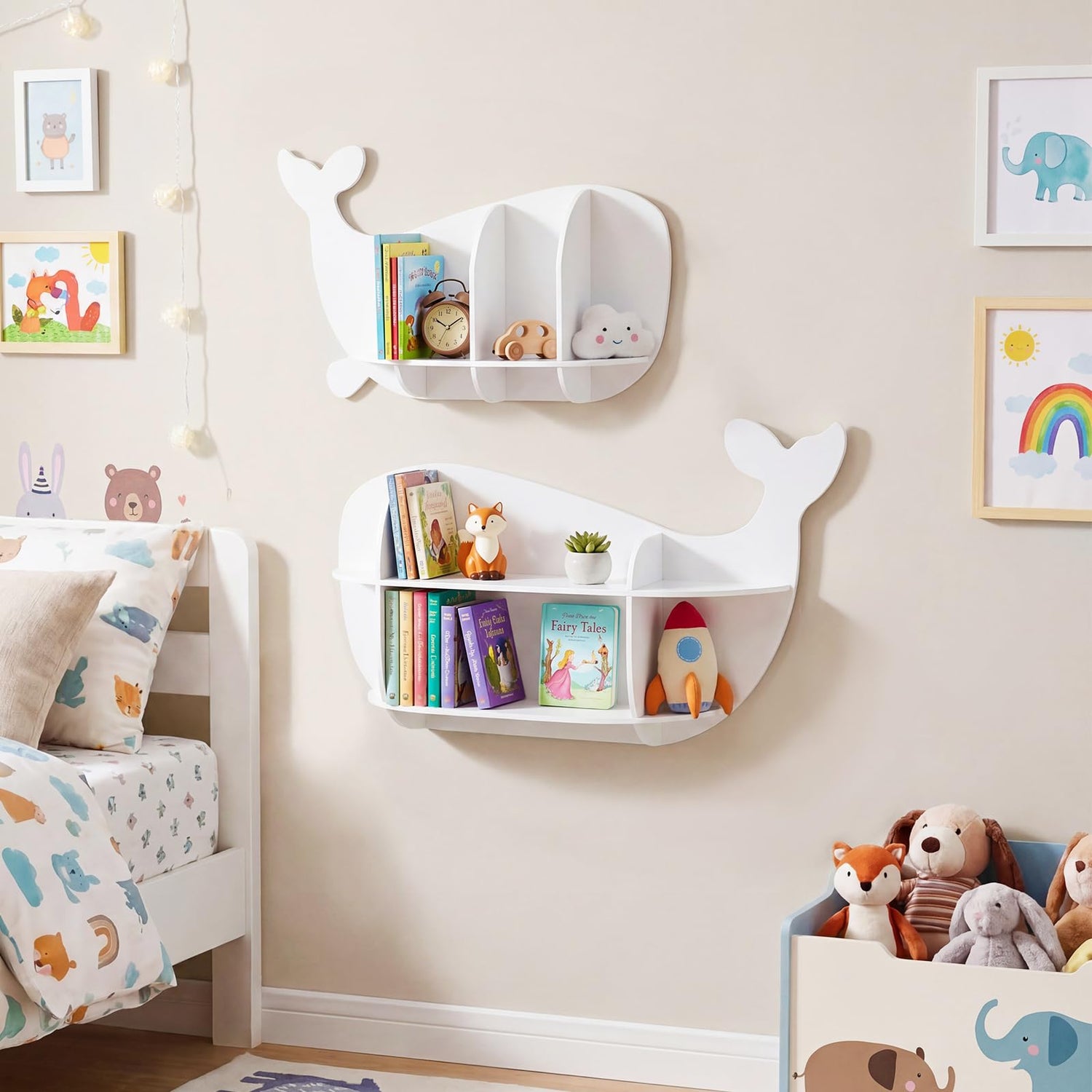 Space Saving Children Wooden Wall Shelves Organizer Display Storage Rack
