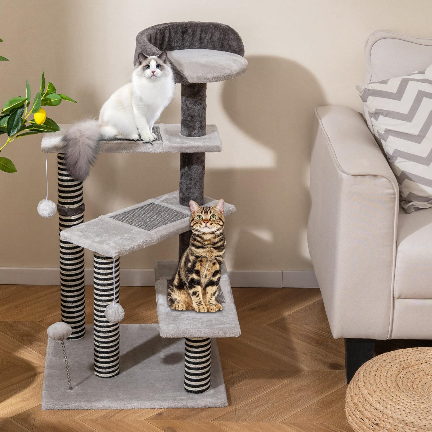 Cat Tree, 93cm Tall Modern Cats Tower with Padded Top Perch