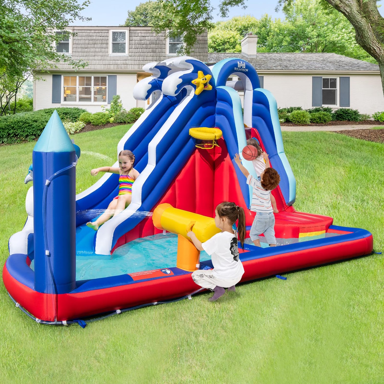 GYMAX 6 in 1 Inflatable Water Park with Slide