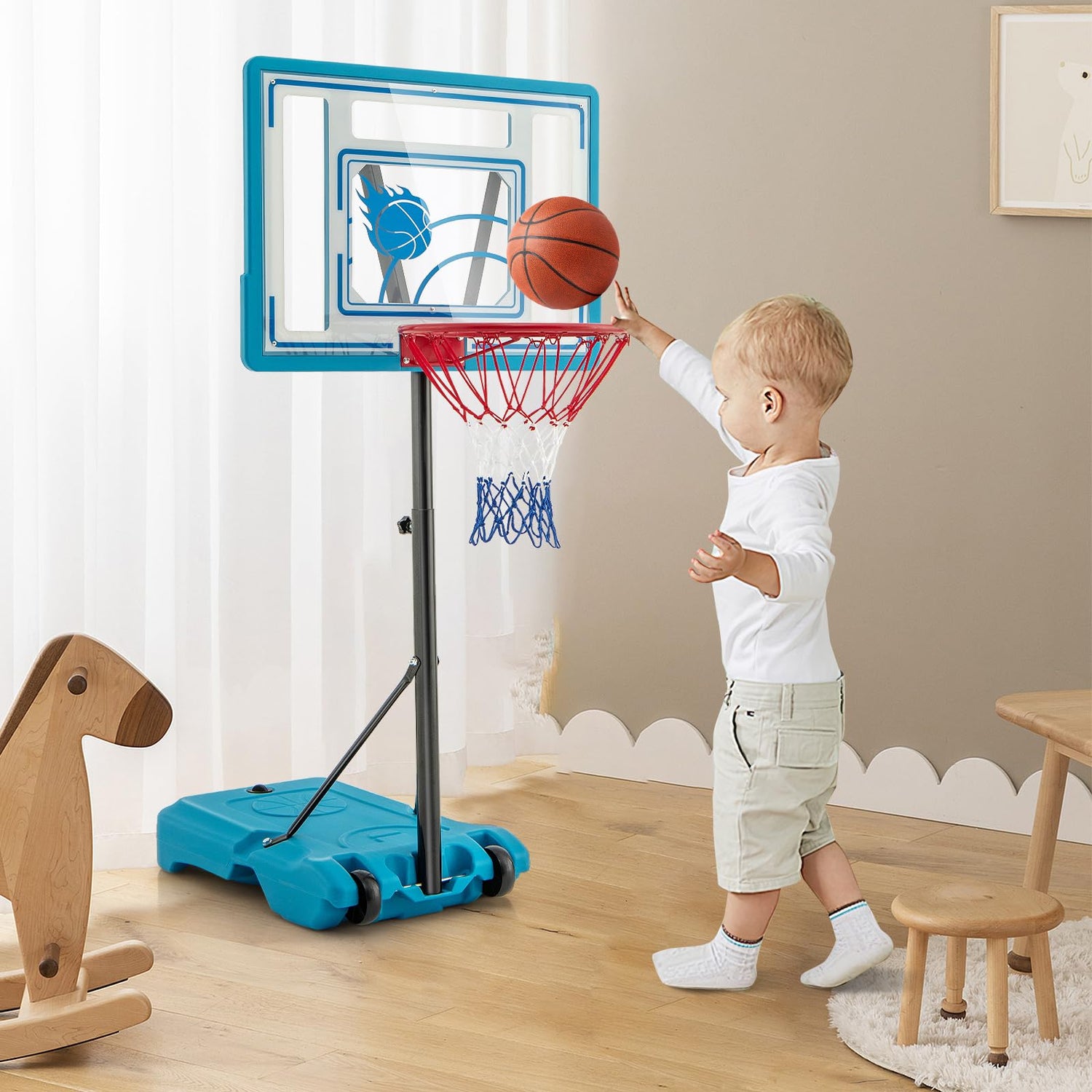 GYMAX 3.8-4.4FT Poolside Basketball Goal System with Wheels and Fillable Base