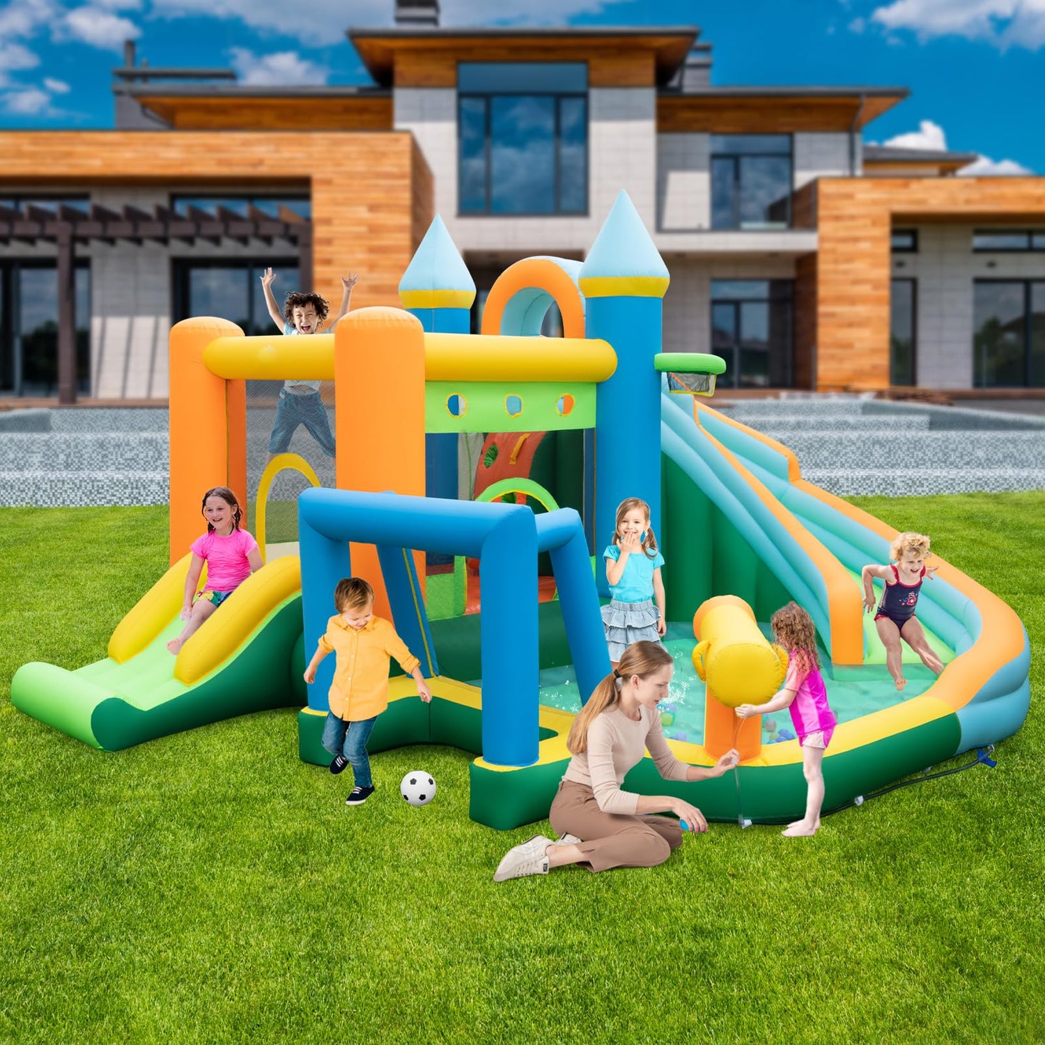 GYMAX Inflatable Water Park with 2 Slides