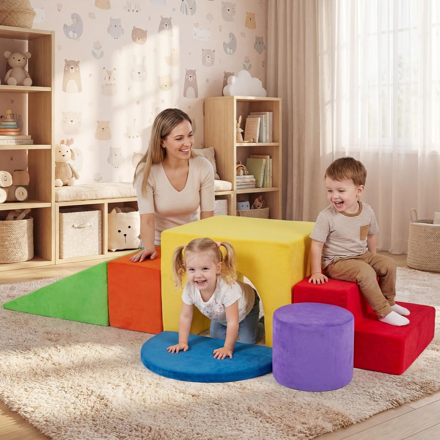 Toddler Climb and Crawl Foam Play Set, 6 Piece Educational Soft Foam Climbing Blocks