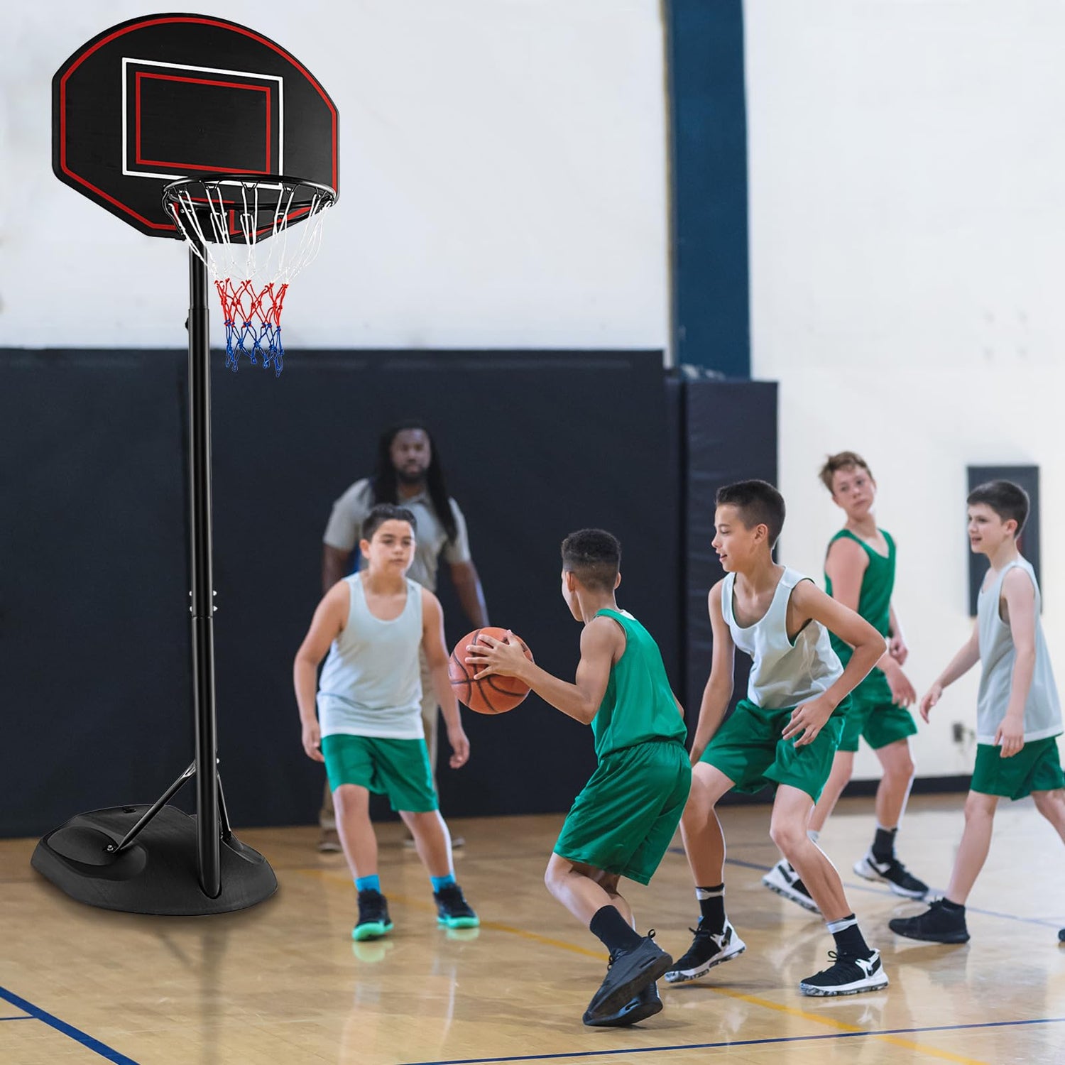 GYMAX Basketball Hoop and Stand with Fillable Base and Built-in Wheels