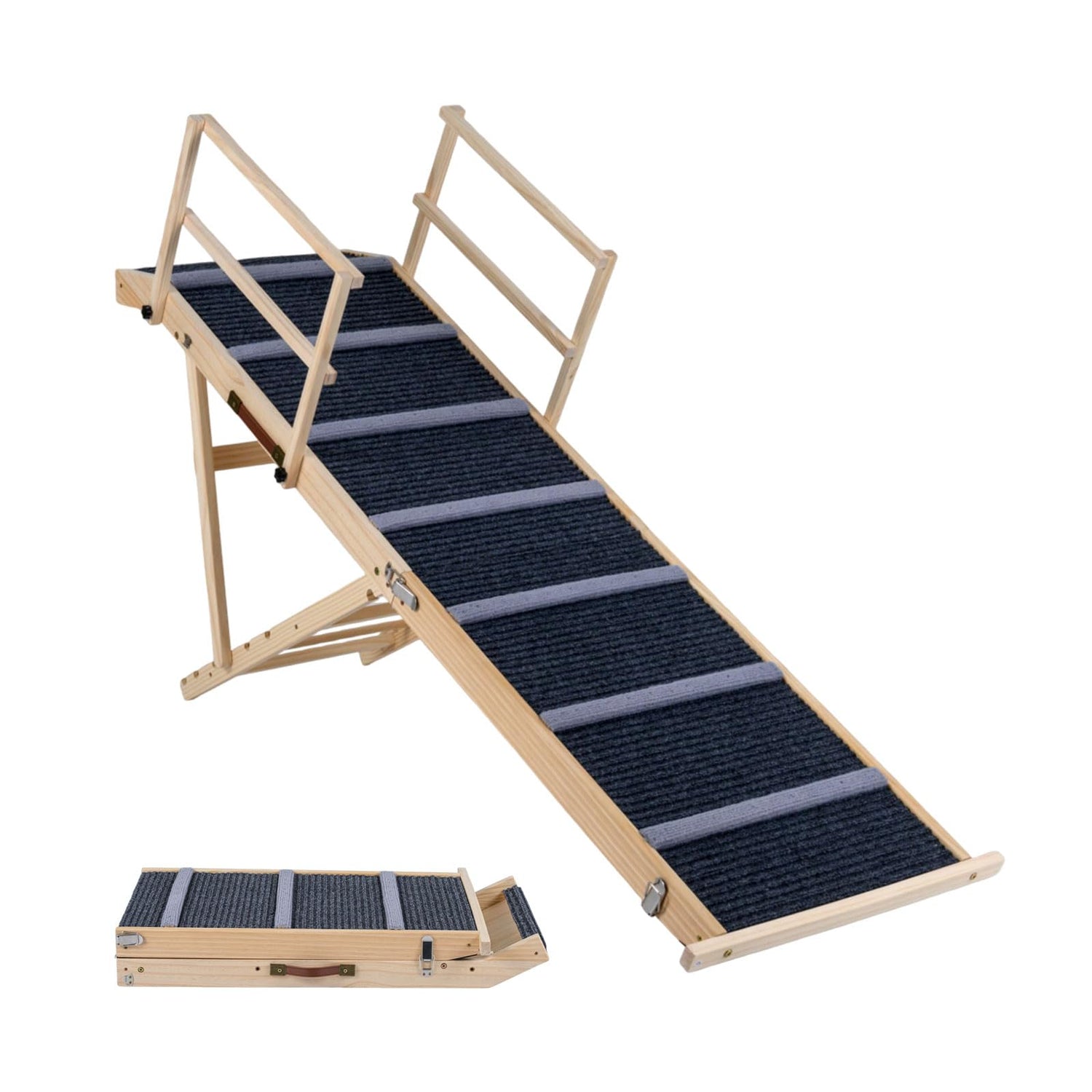 Foldable Dog Ramp with Non-slip Carpet and Removable Side Rails