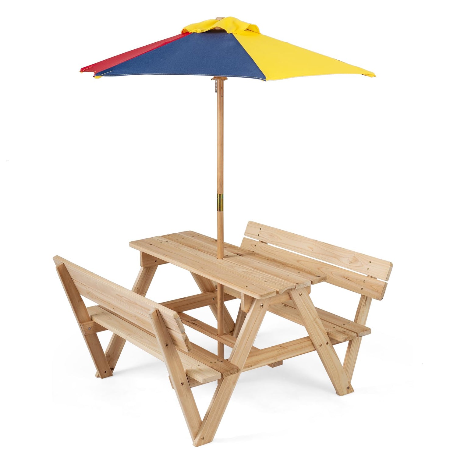 Kids Picnic Table Bench Set, Children 4 Seat Activity Play Table with Removable & Folding Umbrella