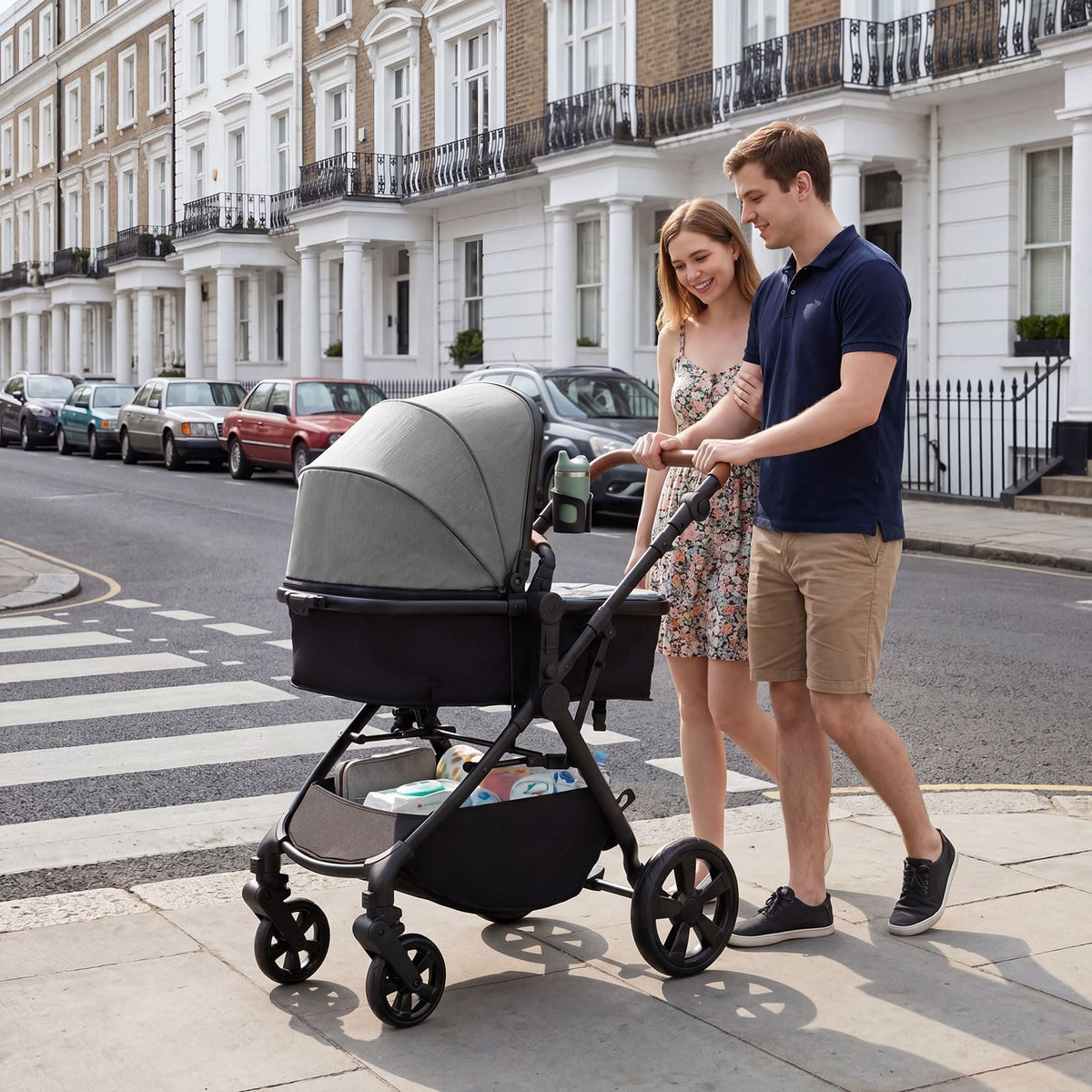 2-in-1 Convertible Baby Stroller, Folding Toddler Pushchair