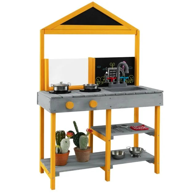 Kids Mud Kitchen Outdoor Kitchen Playset with Educational Plant Viewer