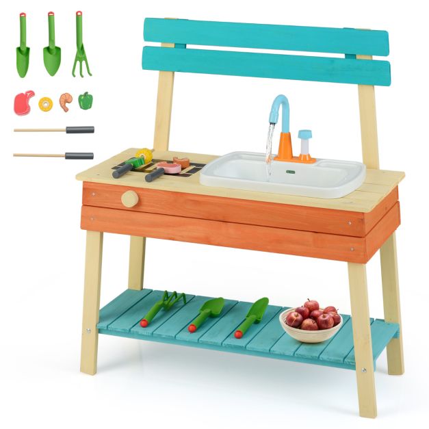 Kids Play Kitchen Set Wooden Kitchen Playset with Cooking & Gardening Accessories