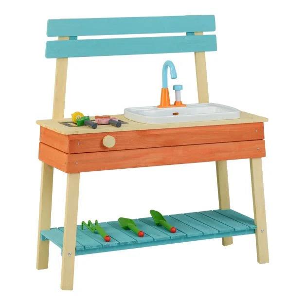 Kids Play Kitchen Set Wooden Kitchen Playset with Cooking & Gardening Accessories