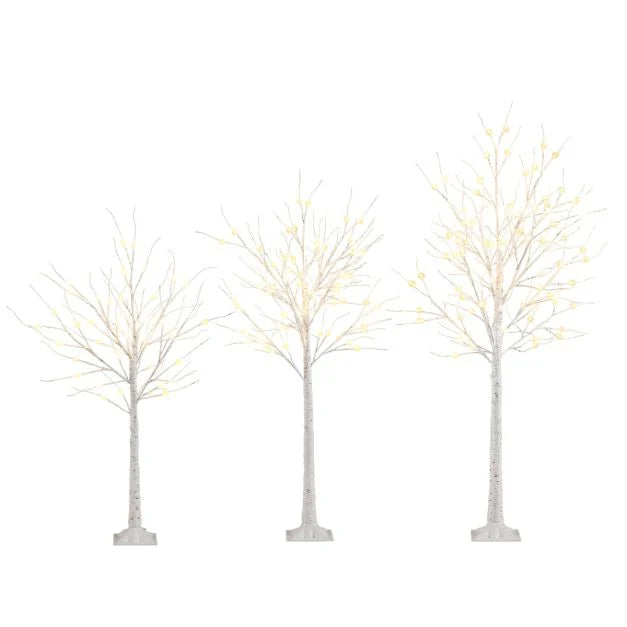 Lighted Birch Tree Set Birch Christmas Tree with Branch Tips LED Lights and Metal Bases
