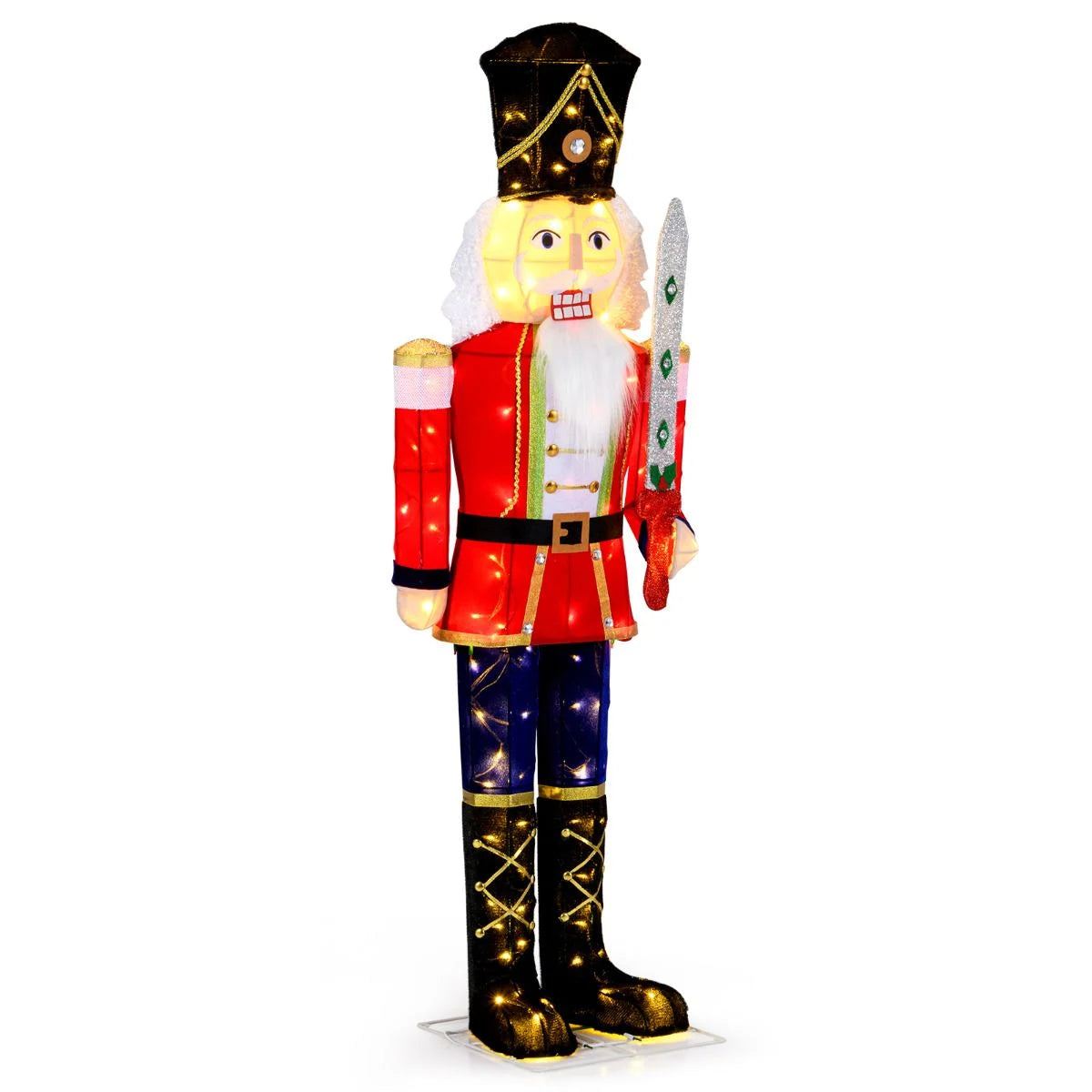 Lighted Nutcracker Soldier Outdoor Christmas Decoration with Glitter Sword