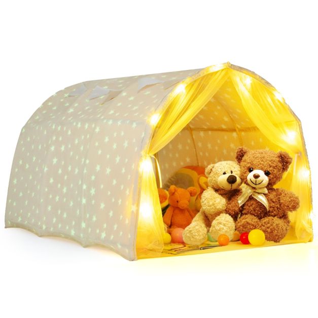 GYMAX Kids Bed Tent with Glow in the Dark Stars